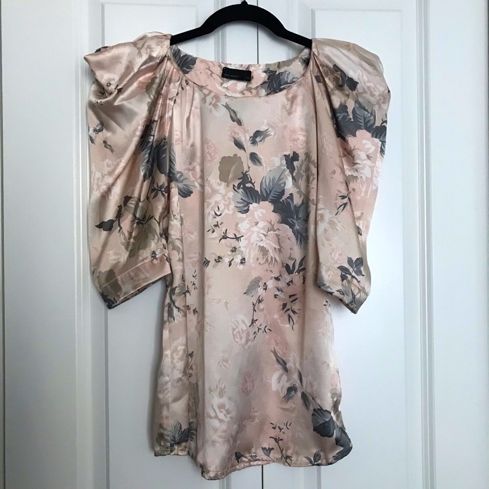 Vero Moda Satin Floral Puff Sleeve Satin Blouse